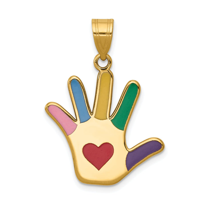 14k Yellow Gold Autism Heart Handprint Charm