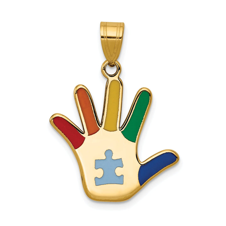 14k Yellow Gold Autism Puzzle Handprint Charm