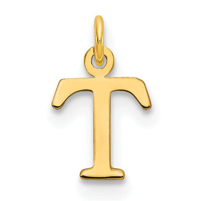 14k Yellow Gold Polished Finish Cut-Out Letter T Initial Design Charm Pendant