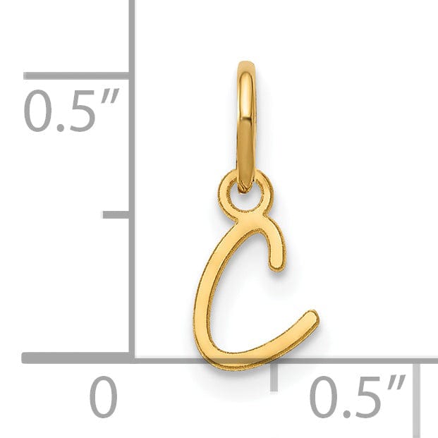 14K Yellow Gold Small Size Upper Case Script Letter C Initial Pendant