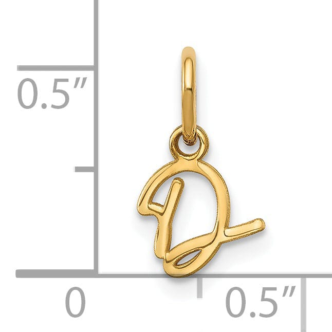 14K Yellow Gold Small Size Upper Case Script Letter D Initial Pendant