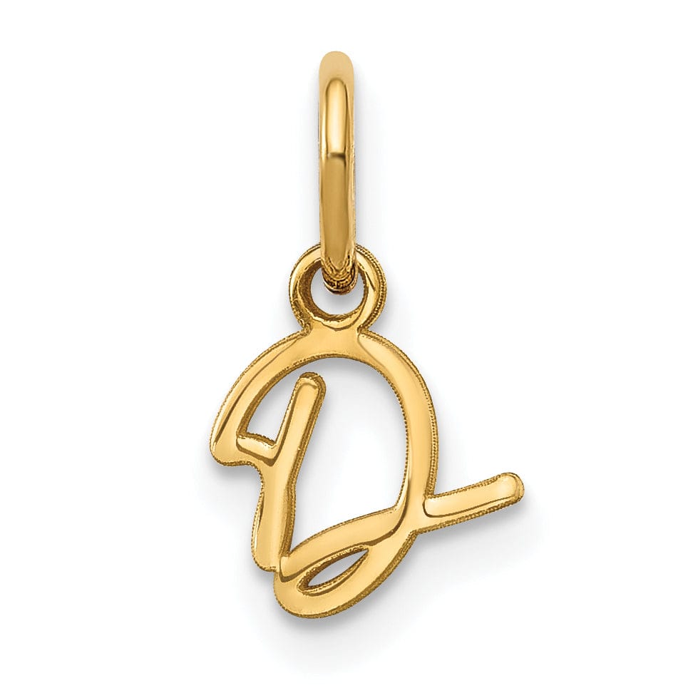 14K Yellow Gold Small Size Upper Case Script Letter D Initial Pendant