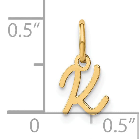 14K Yellow Gold Small Size Upper Case Script Letter K Initial Pendant