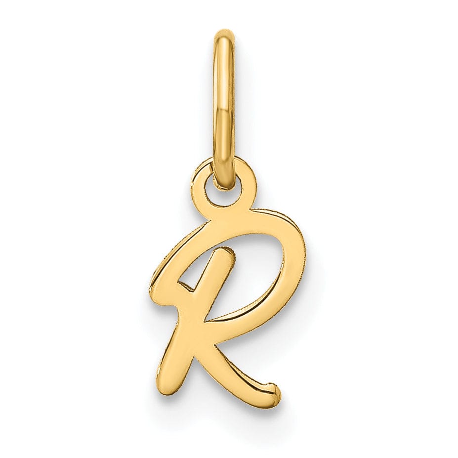 14K Yellow Gold Small Size Upper Case Script Letter R Initial Pendant