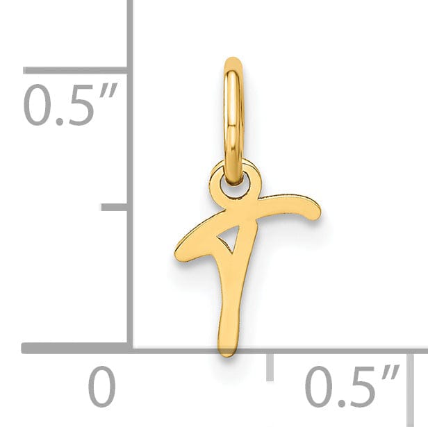 14K Yellow Gold Small Size Upper Case Script Letter T Initial Pendant