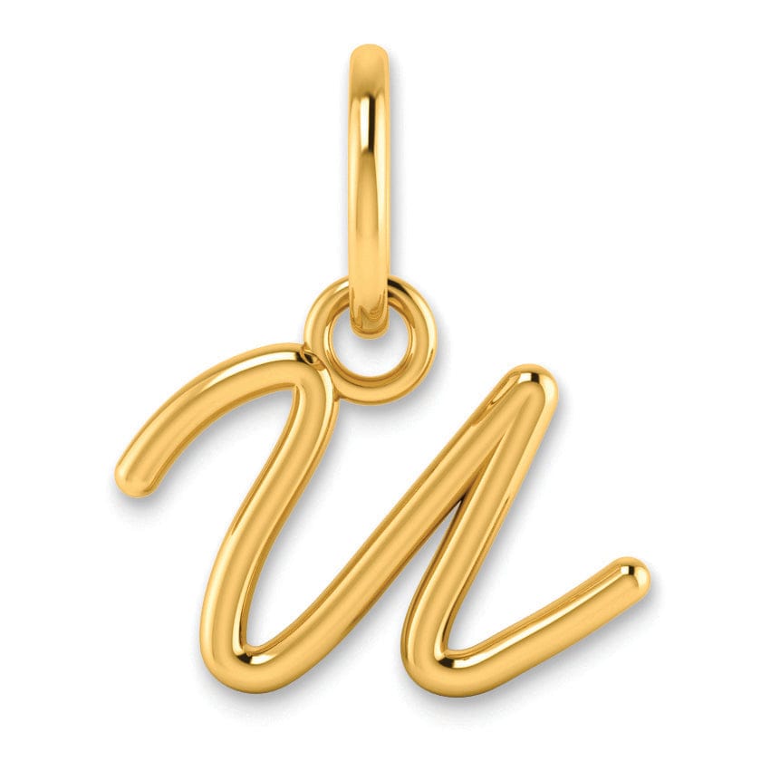 14K Yellow Gold Small Size Upper Case Script Letter U Initial Pendant