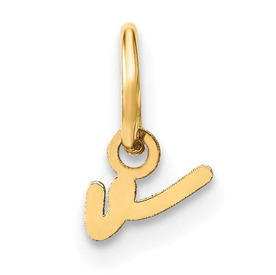 14K Yellow Gold Polished Finish Small Size Women's Lower Case Script Letter V Initial Design Charm Pendant