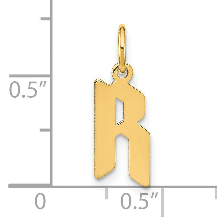 14K Yellow Gold Upper Case Letter R Initial Charm Pendant