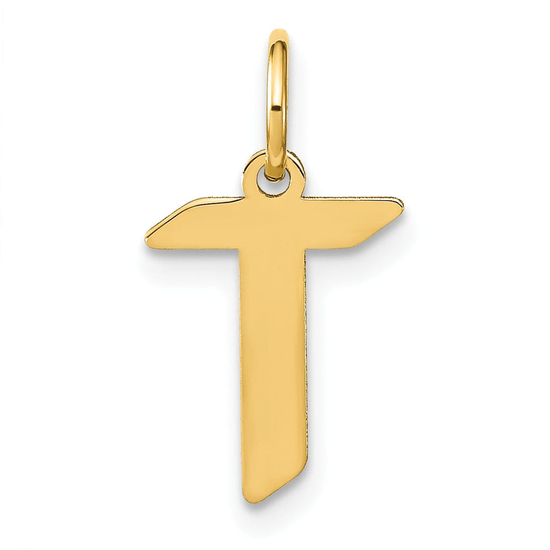 14K Yellow Gold Upper Case Letter T Initial Charm Pendant
