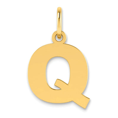 14k Yellow Gold Small Size Letter Q Initial Block Pendant