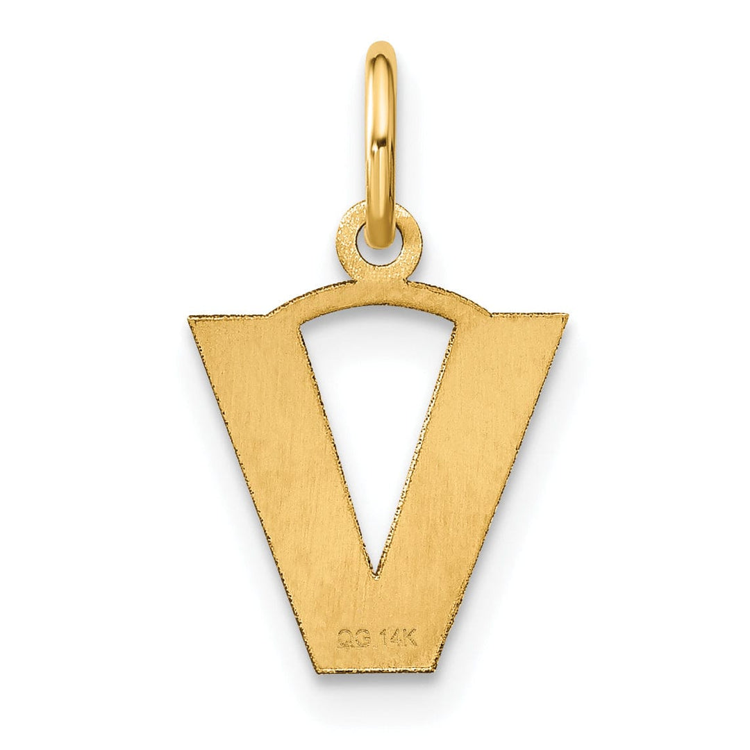 14k Yellow Gold Small Size Letter V Initial Block Pendant
