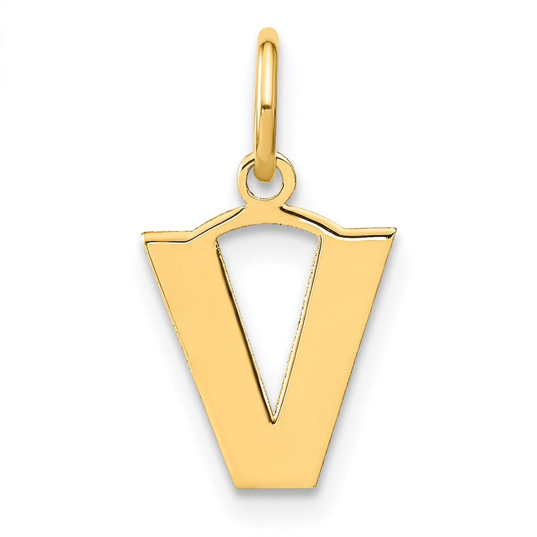 14k Yellow Gold Small Size Letter V Initial Block Pendant