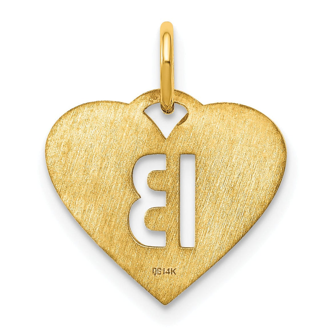 14k Yellow Gold Heart Cut-Out Letter B Initial Pendant