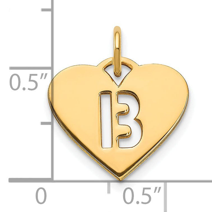 14k Yellow Gold Heart Cut-Out Letter B Initial Pendant