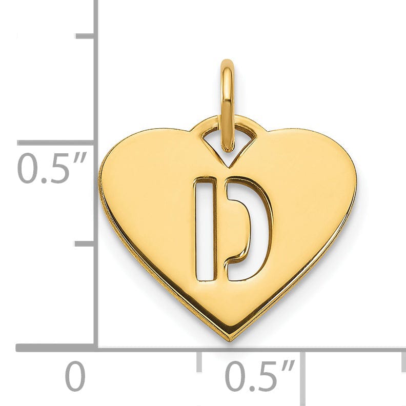 14k Yellow Gold Heart Cut-Out Letter D Initial Pendant