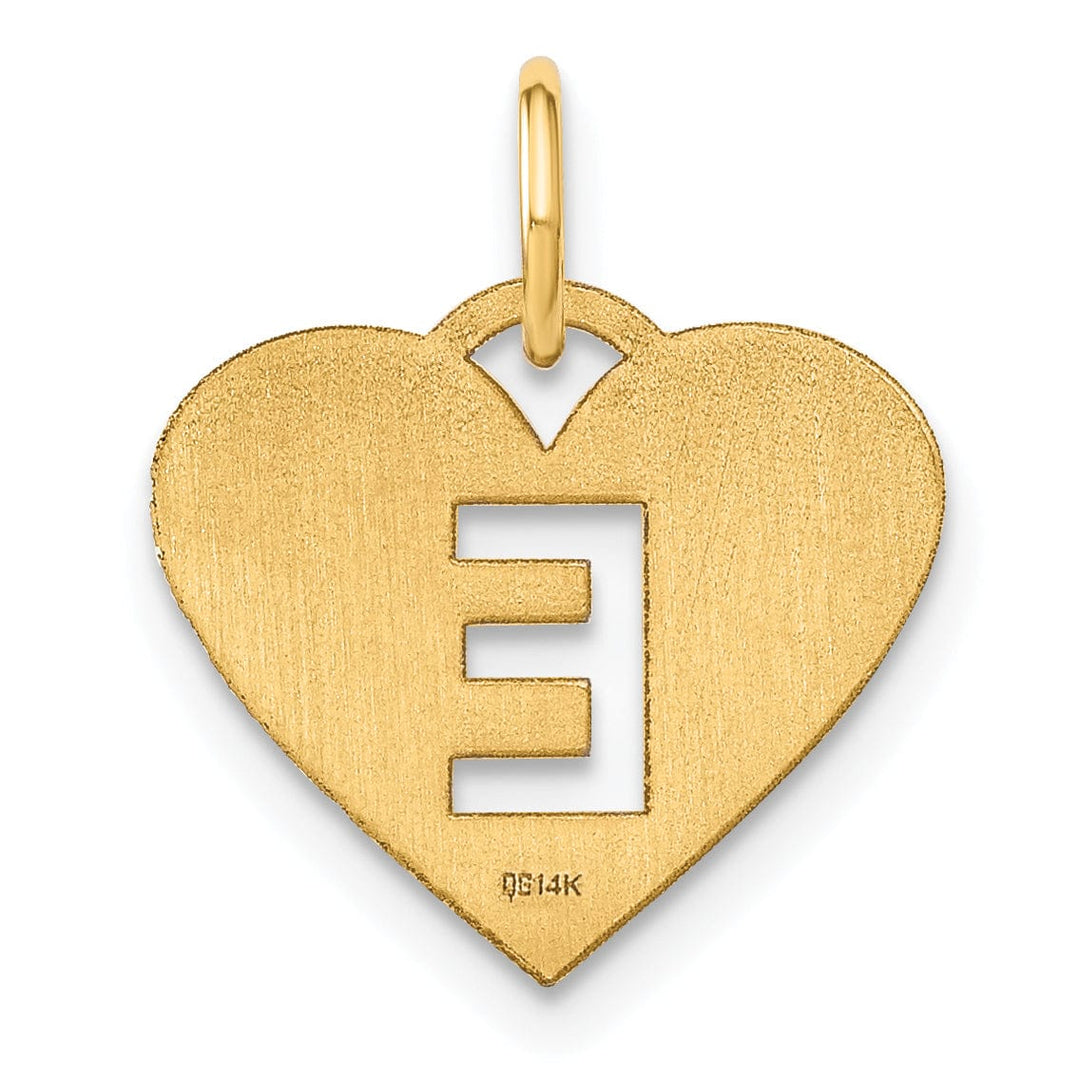 14k Yellow Gold Heart Cut-Out Letter E Initial Pendant