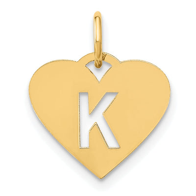 14k Yellow Gold Heart Cut-Out Letter K Initial Pendant