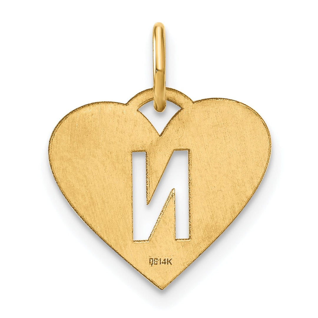 14k Yellow Gold Heart Cut-Out Letter N Initial Pendant