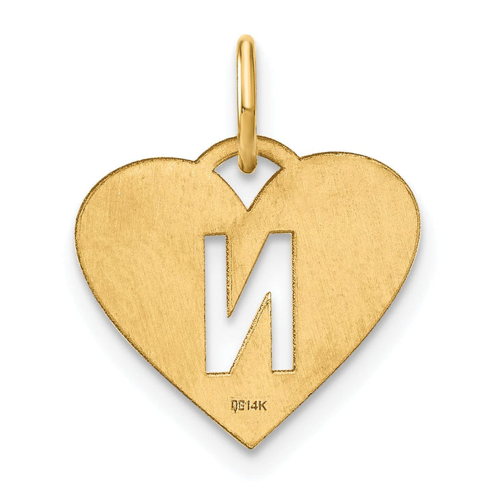 14k Yellow Gold Heart Cut-Out Letter N Initial Pendant