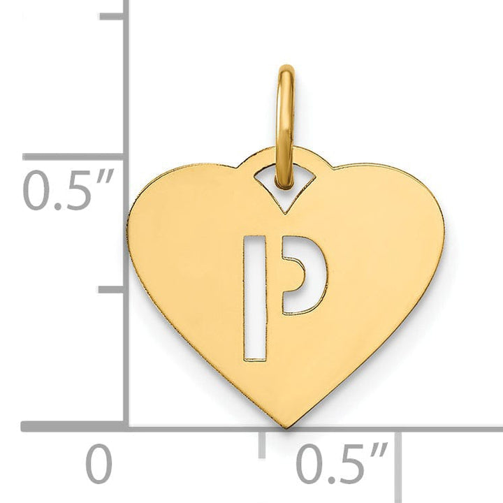 14k Yellow Gold Heart Cut-Out Letter P Initial Pendant