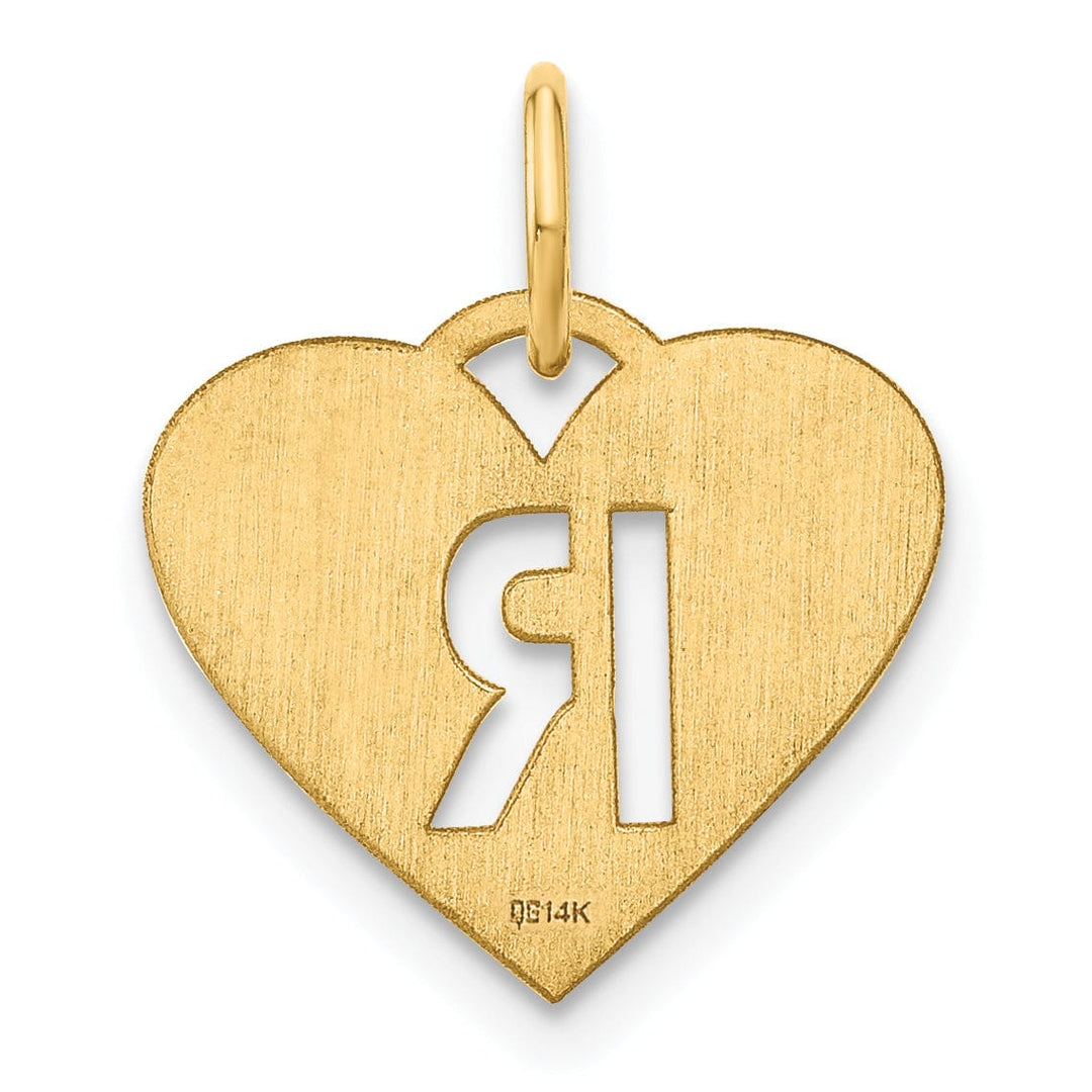14k Yellow Gold Heart Cut-Out Letter R Initial Pendant