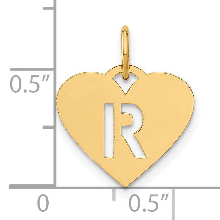 14k Yellow Gold Heart Cut-Out Letter R Initial Pendant