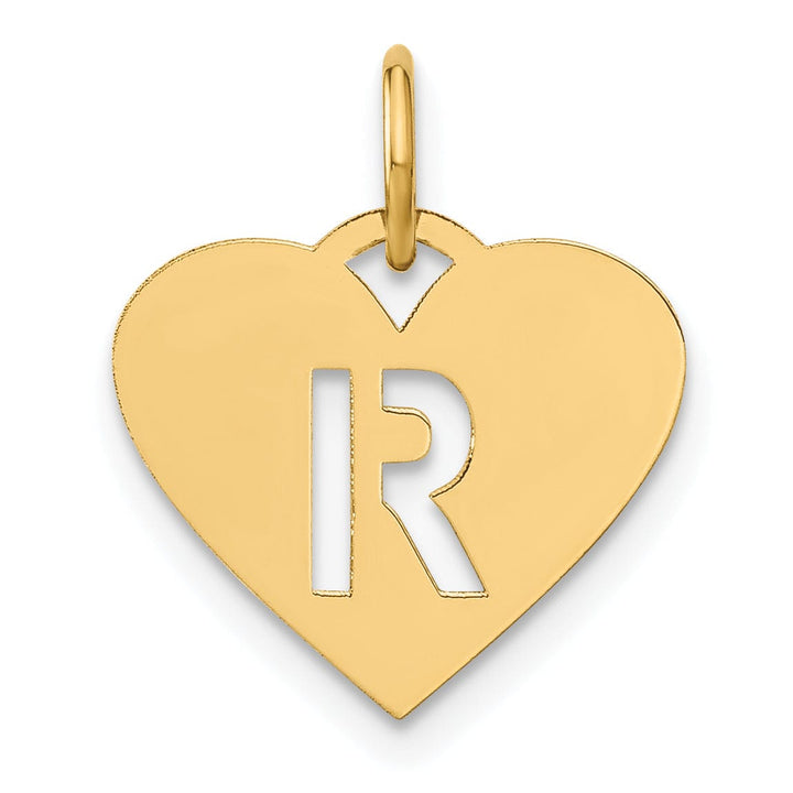 14k Yellow Gold Heart Cut-Out Letter R Initial Pendant