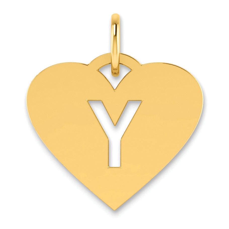 14k Yellow Gold Heart Cut-Out Letter Y Initial Pendant