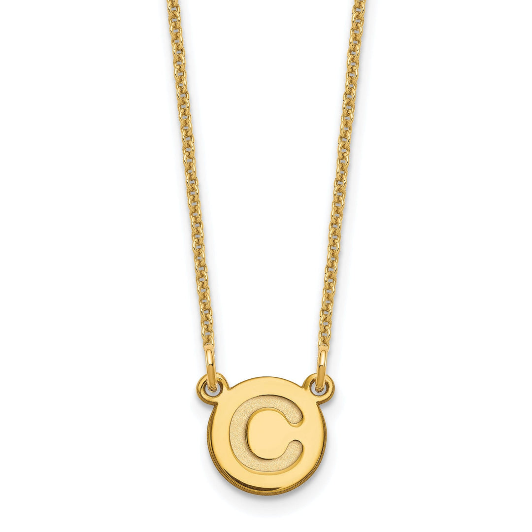 14k Yellow Gold Tiny Circle Block Letter D Initial Pendant and Necklace