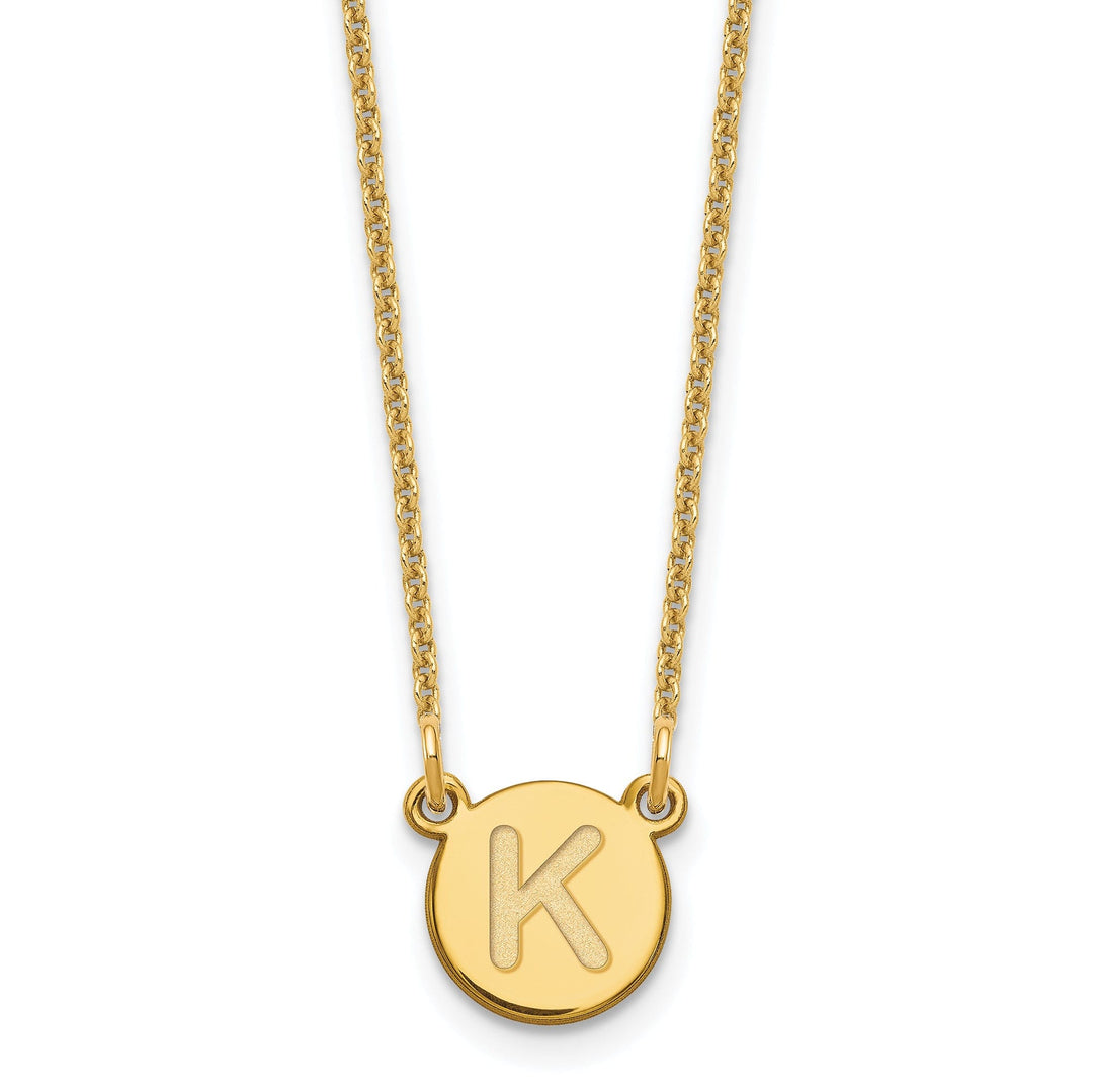 14k Yellow Gold Tiny Circle Block Letter L Initial Pendant and Necklace