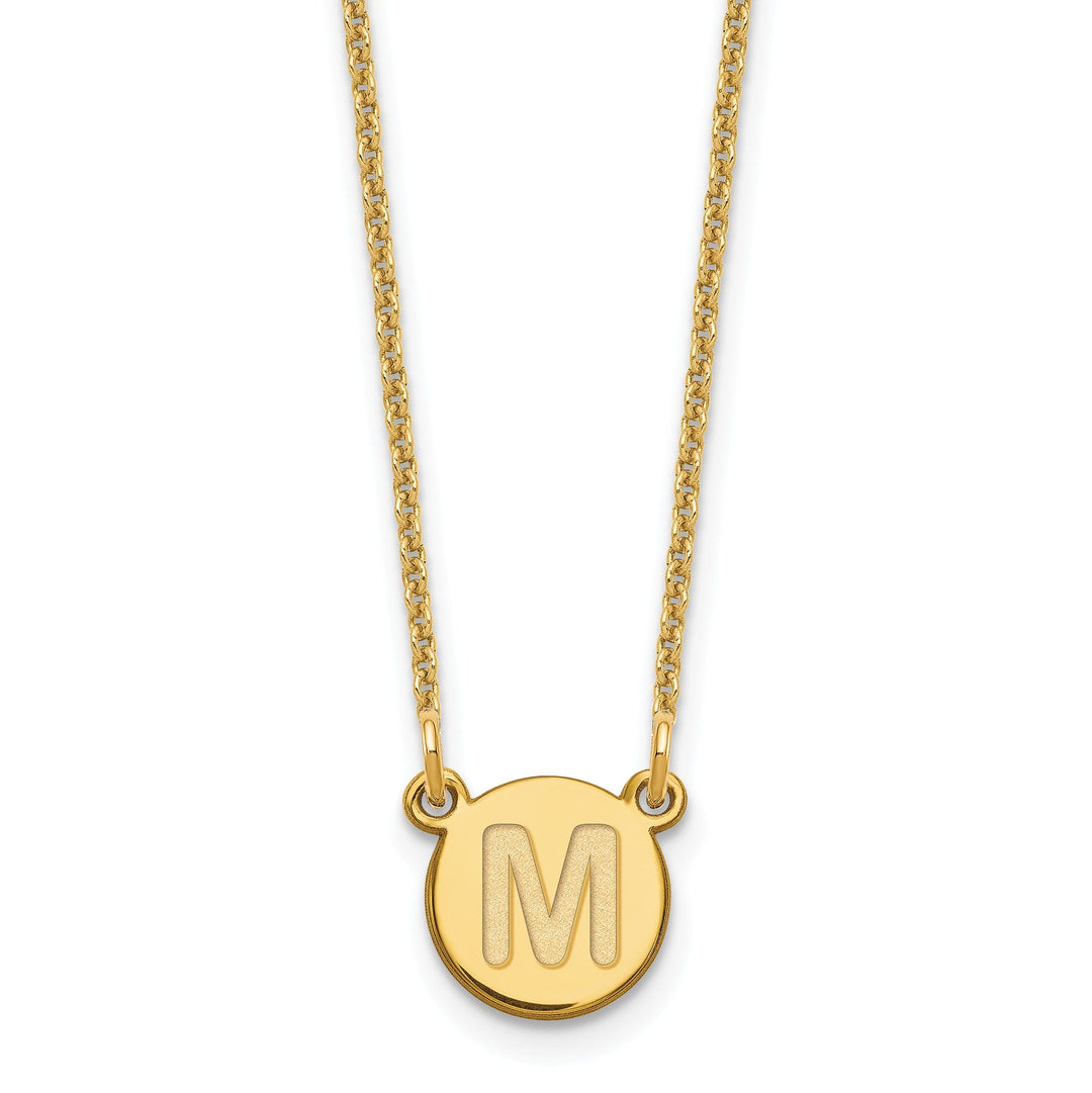 14k Yellow Gold Tiny Circle Block Letter N Initial Pendant and Necklace