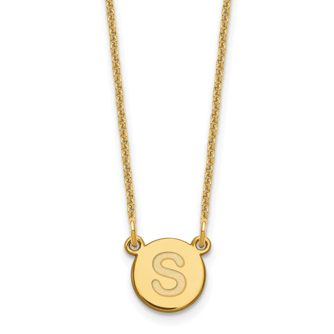 14k Yellow Gold Tiny Circle Block Letter T Initial Pendant and Necklace