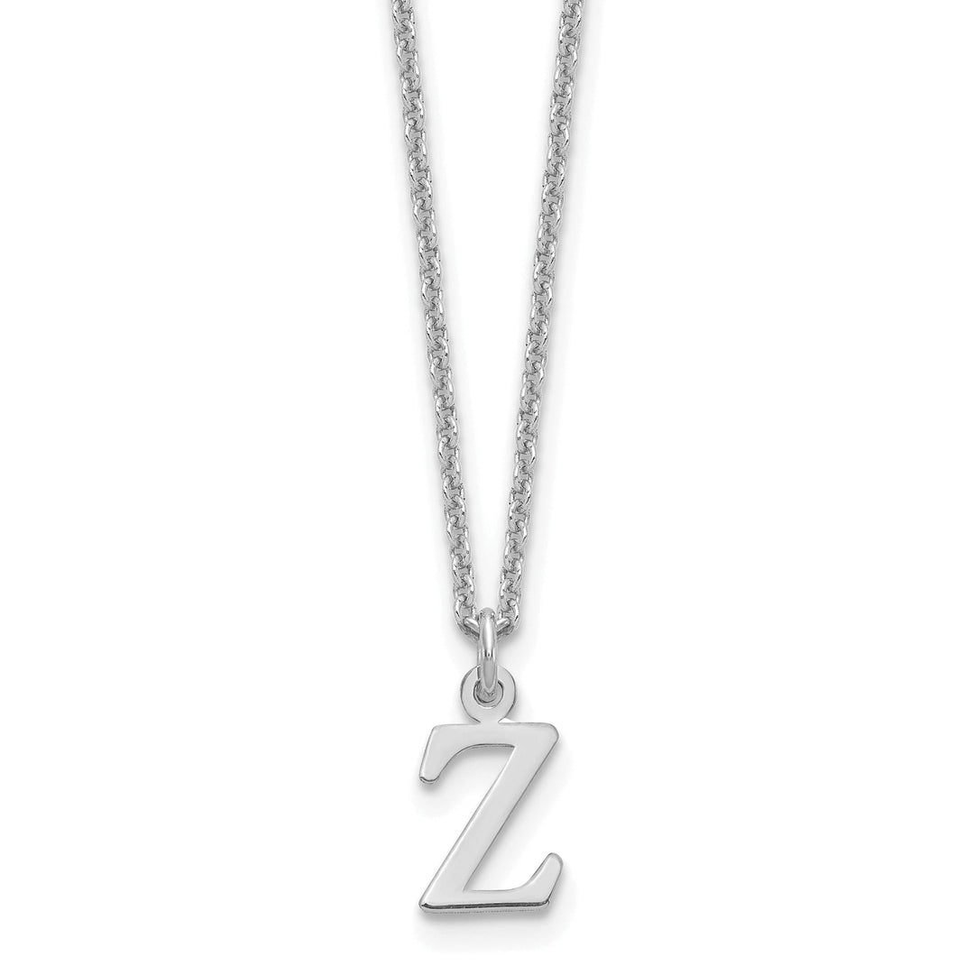 14k White Gold Tiny Cut Out Block Letter Z Initial Pendant and Necklace