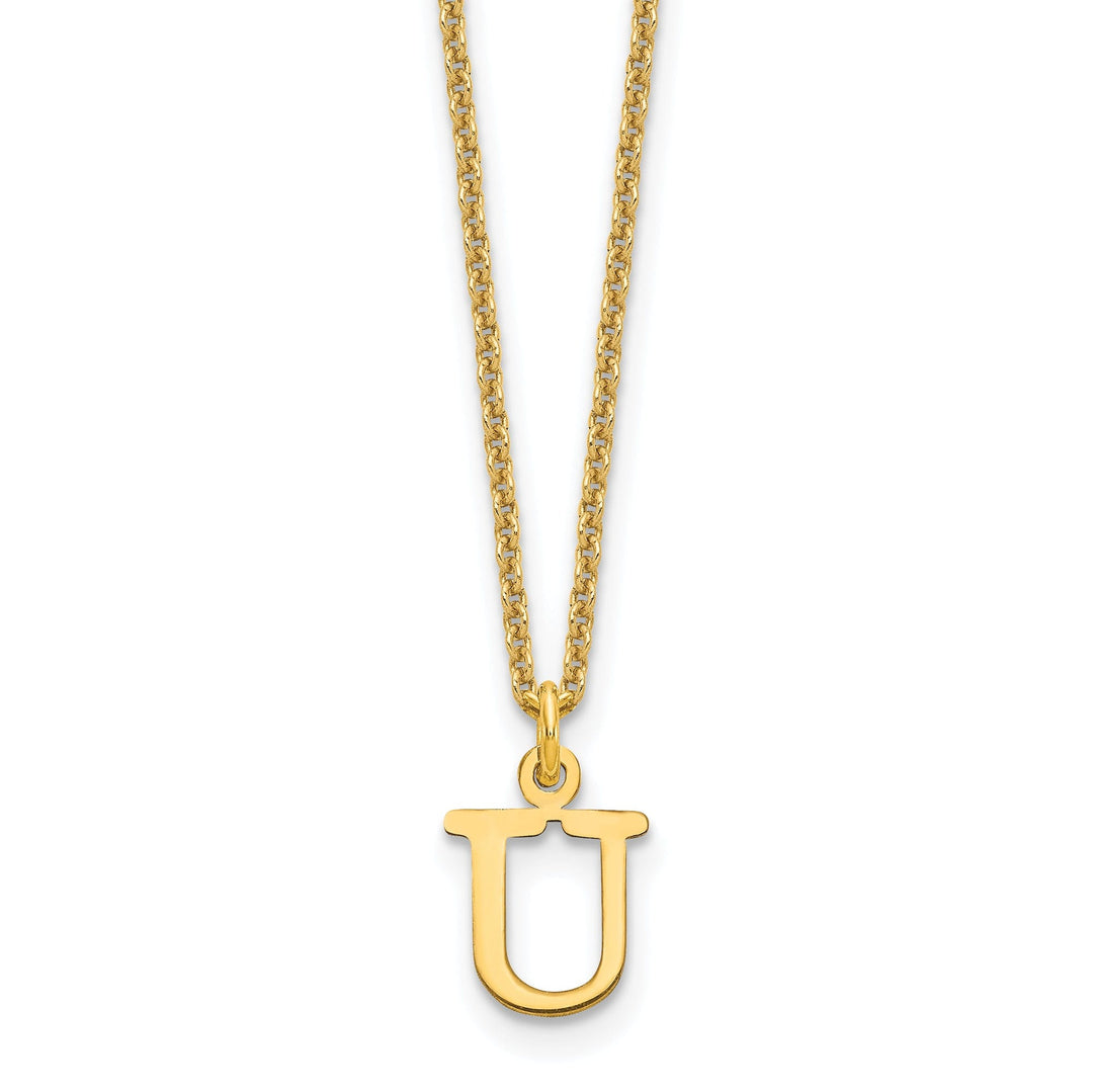 14k Yellow Gold Tiny Cut Out Block Letter V Initial Pendant and Necklace