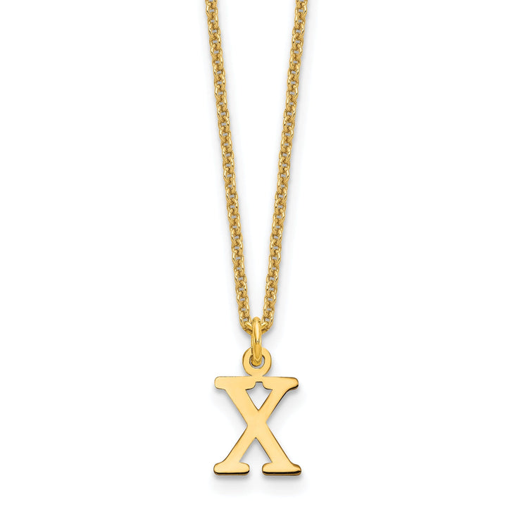 14k Yellow Gold Tiny Cut Out Block Letter Y Initial Pendant and Necklace