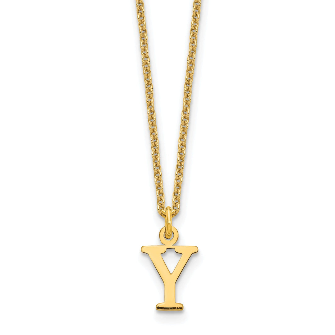 14k Yellow Gold Tiny Cut Out Block Letter Y Initial Pendant and Necklace