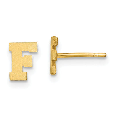 14K Yellow Gold Script Satin Brushed Finish Letter F Initial Earrings at $ 126.71 only from Jewelryshopping.com