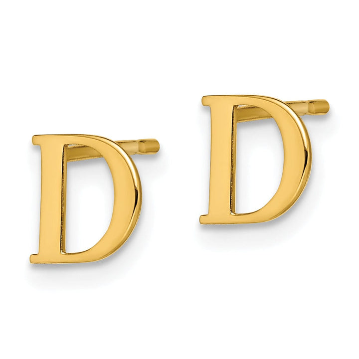 14K Yellow Gold Polished Finish Letter D Initial Post Earrings