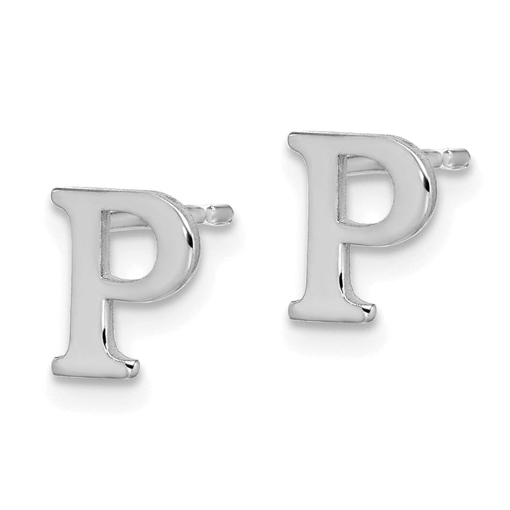 14K White Gold Rhodium Polished Finish Letter P Initial Post Earrings