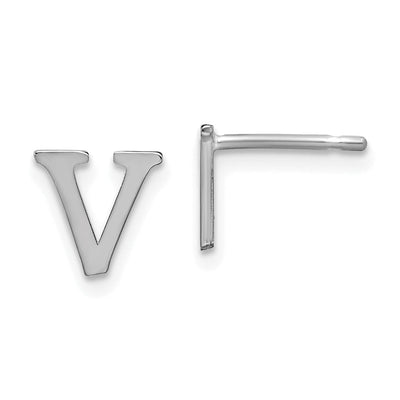 14K White Gold Rhodium Polished Finish Letter V Initial Post Earrings at $ 127.61 only from Jewelryshopping.com