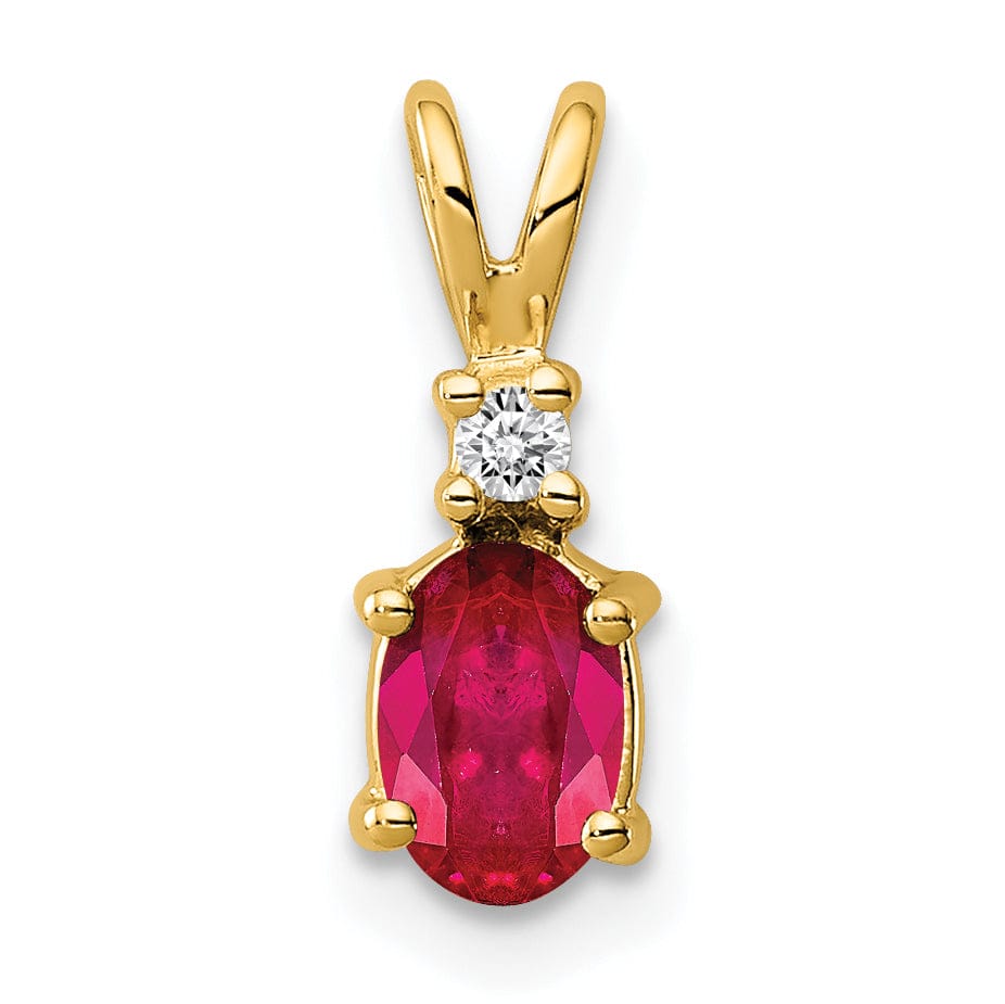 14k Yellow Gold Oval Ruby Diamond Pendant