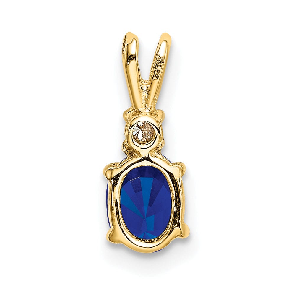 14k Yellow Gold Oval Sapphire Diamond Pendant