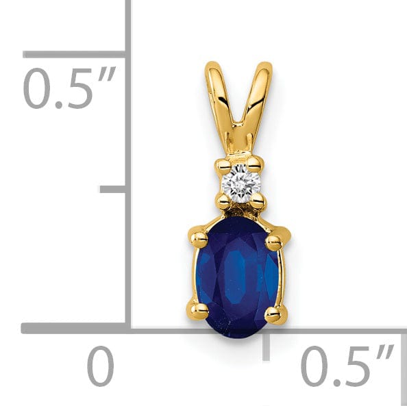 14k Yellow Gold Oval Sapphire Diamond Pendant