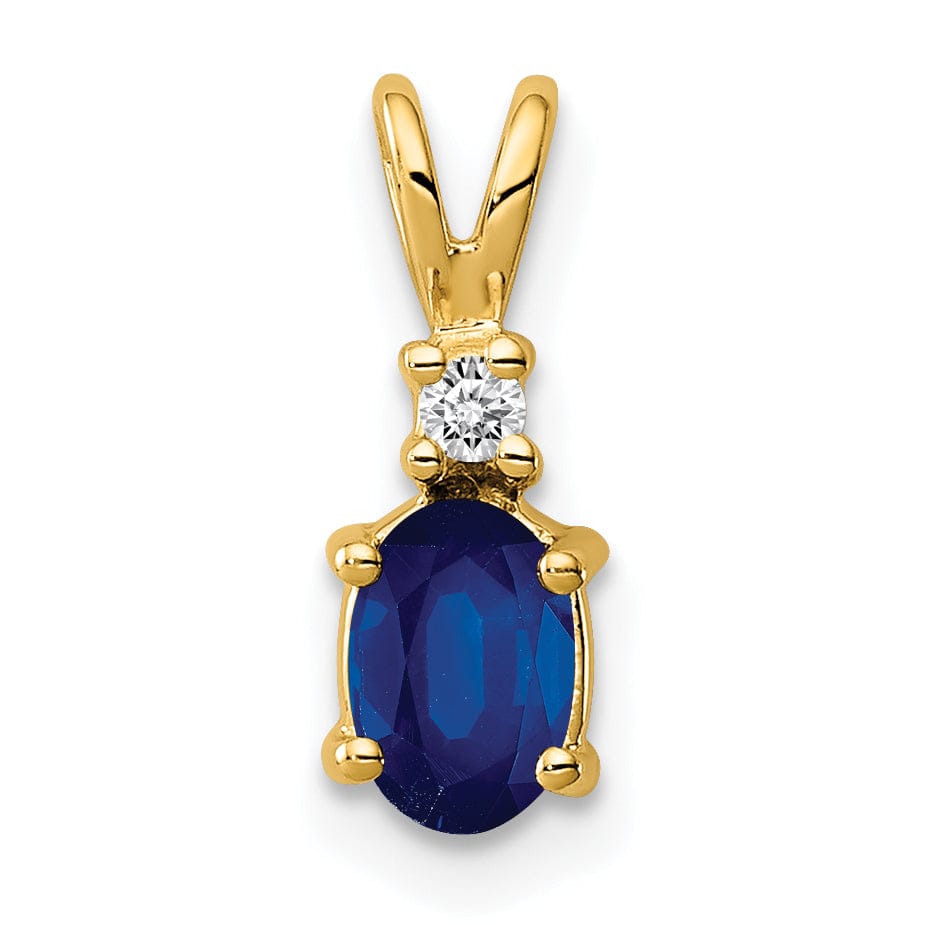 14k Yellow Gold Oval Sapphire Diamond Pendant