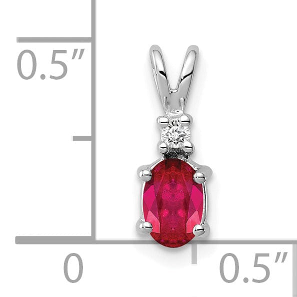 14k White Gold Oval Ruby Diamond Pendant