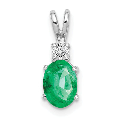 14k White Gold Oval Emerald Diamond Pendant