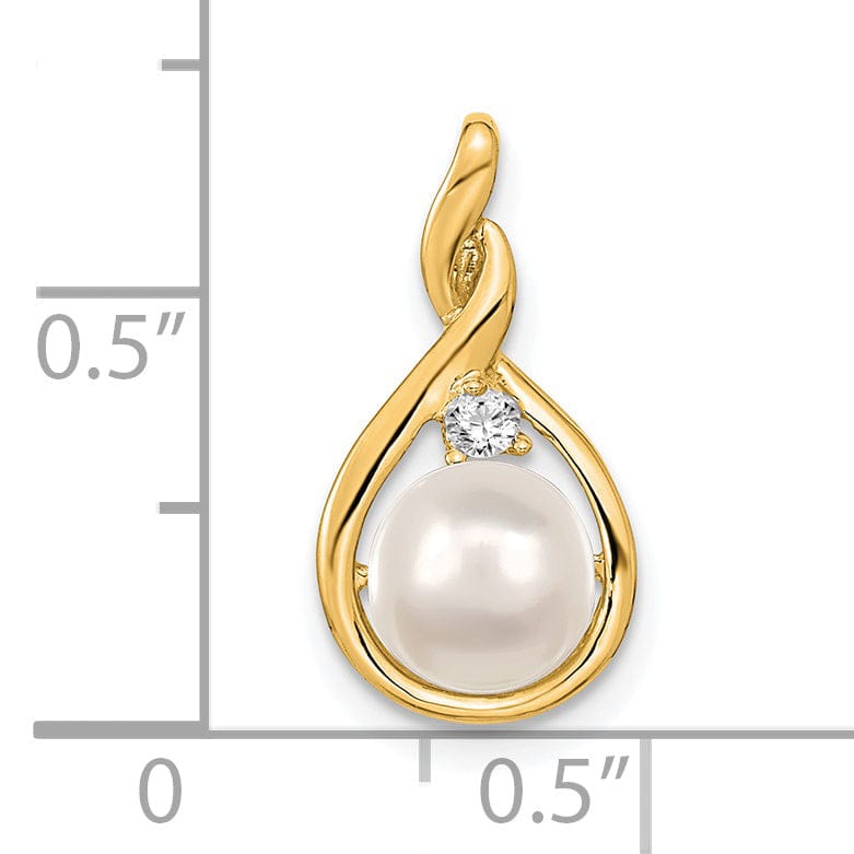 14k Yellow Gold Polished Pearl Diamond Pendant