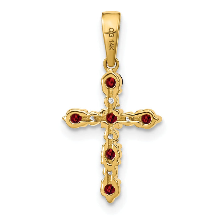 14k Yellow Gold Garnet Diamond Cross Pendant