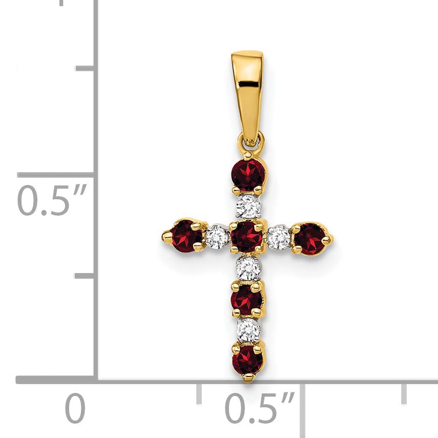 14k Yellow Gold Garnet Diamond Cross Pendant