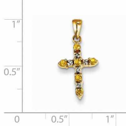 14k Citrine Diamond Cross Pendant